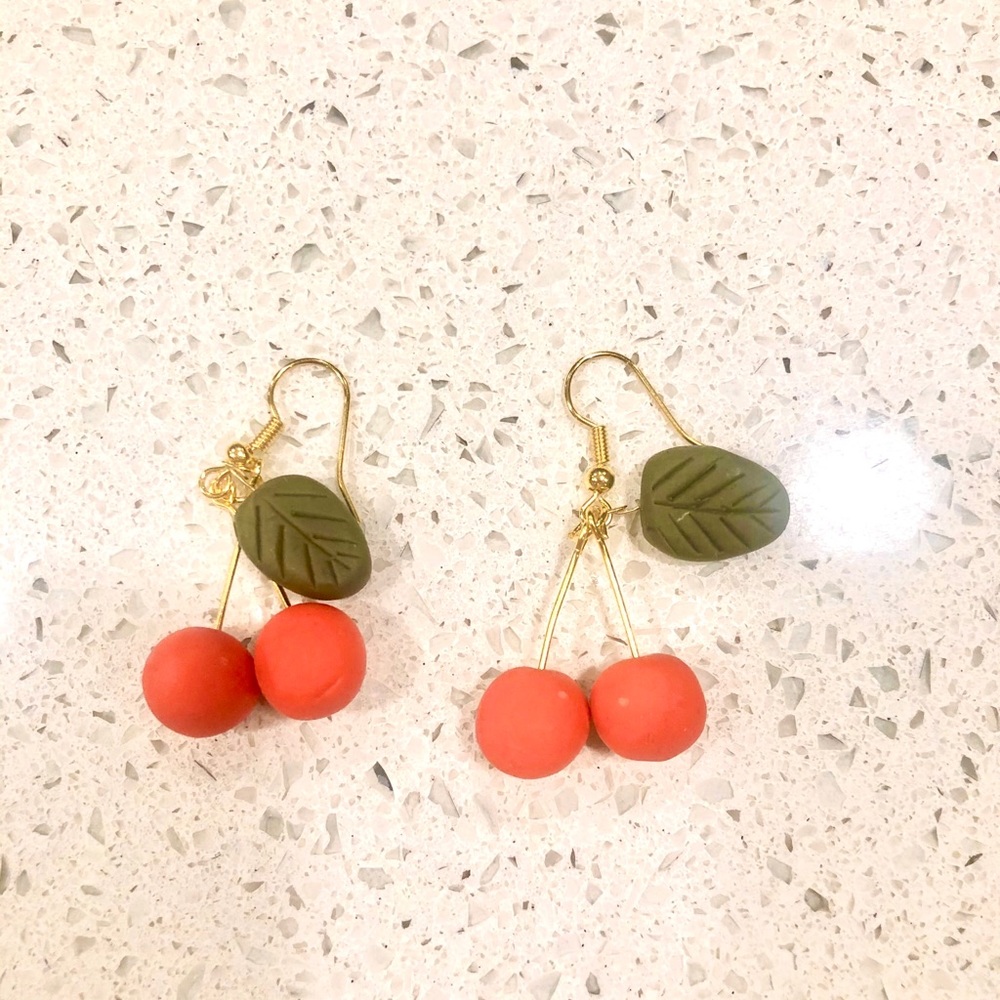 Handmade golden cherry earrings